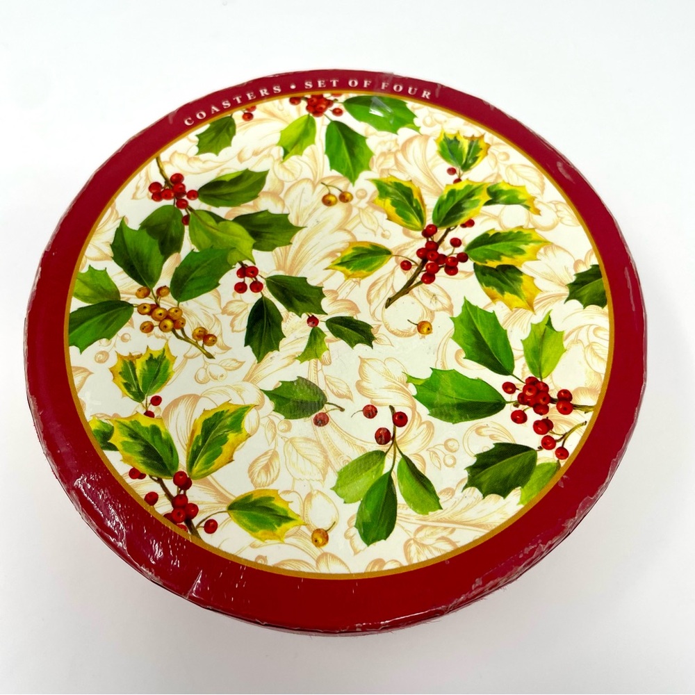 Pamela Gladding for Santa Barbara Ceramic Designs Porcelain Holly Coasters Set 4